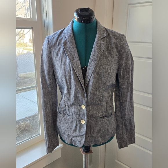CARTONNIER ANTHROPOLOGIE CHAMBRAY LINEN BLEND 2 BUTTON BLAZER JACKET WOMEN 4 - Picture 2 of 12